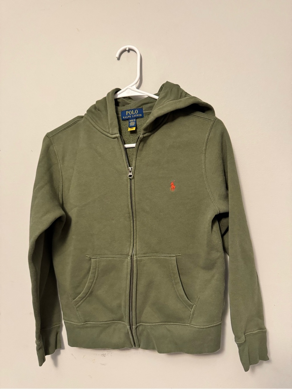 Polo by Ralph Lauren Olive Green Zip Hoodie with Orange Polo Logo